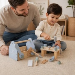 Детска Дървена Кутия с Инструменти GINGER HOME, Мини Работилница с 22 Части, Синя, 22x13x14 см - W03D286 - изглед 4
                  