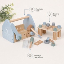 Детска Дървена Кутия с Инструменти GINGER HOME, Мини Работилница с 22 Части, Синя, 22x13x14 см - W03D286 - изглед 9
                  
