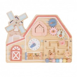 Дървена Монтесори Активна Дъска GINGER HOME, Ферма с Мелница, Лабиринт, Часовник и Зъбни Колела, 33x24x5 см - W12D824 - изглед 1
