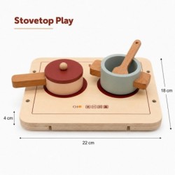 Детски Дървен Кухненски Комплект GINGER HOME с Котлон, Съдове, Прибори и Храни за Рязане, Натурално Дърво, 22x18x4 см - W10B464 - изглед 13
                  