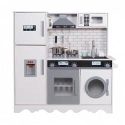 Детска Дървена Кухня GINGER HOME с Хладилник, Мивка с Течаща Вода, Микровълнова, Пералня и Електронни Функции, 97x30x94 см - W10C991 - изглед 1