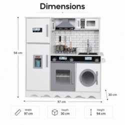 Детска Дървена Кухня GINGER HOME с Хладилник, Мивка с Течаща Вода, Микровълнова, Пералня и Електронни Функции, 97x30x94 см - W10C991 - изглед 12
                  