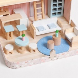 Детска Дървена Къща Куфар GINGER HOME, Преносима Мини Къща за Кукли с Мебели и Аксесоари, Розова, 30.5x20.5x10.5 см - W06A651 - изглед 6
                  