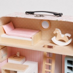 Детска Дървена Къща Куфар GINGER HOME, Преносима Мини Къща за Кукли с Мебели и Аксесоари, Розова, 30.5x20.5x10.5 см - W06A651 - изглед 7
                  