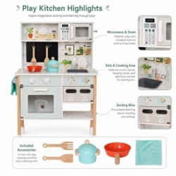 Детска Дървена Кухня GINGER HOME с Електронен Котлон, Микровълнова, Фурна, Мивка и Аксесоари, Масивно Дърво и MDF, 60x26.5x91 см - W10K066 - изглед 4
                  