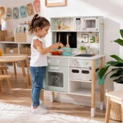 Детска Дървена Кухня GINGER HOME с Електронен Котлон, Микровълнова, Фурна, Мивка и Аксесоари, Масивно Дърво и MDF, 60x26.5x91 см - W10K066 - изглед 5
                  
