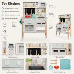Детска Дървена Кухня GINGER HOME с Електронен Котлон, Микровълнова, Фурна, Мивка и Аксесоари, Масивно Дърво и MDF, 60x26.5x91 см - W10K066 - изглед 11
                  