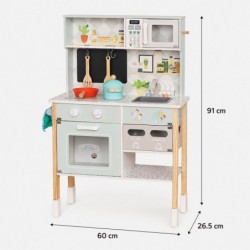 Детска Дървена Кухня GINGER HOME с Електронен Котлон, Микровълнова, Фурна, Мивка и Аксесоари, Масивно Дърво и MDF, 60x26.5x91 см - W10K066 - изглед 12
                  