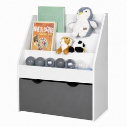 Детска Етажерка за Книги GINGER HOME, Бяла Библиотека с Чекмедже на Колелца, 63×30×70 см - JWTR-3239 - изглед 1