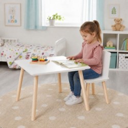 Бяло Детско Дървено Столче GINGER HOME, Скандинавски Стил, MDF и Борова Дървесина, Заоблени Ръбове, 26.8×26.8×50 см - TF6163-C - изглед 5
                  
