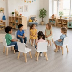 Бяло Детско Дървено Столче GINGER HOME, Скандинавски Стил, MDF и Борова Дървесина, Заоблени Ръбове, 26.8×26.8×50 см - TF6163-C - изглед 6
                  