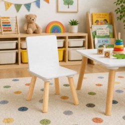Бяло Детско Дървено Столче GINGER HOME, Скандинавски Стил, MDF и Борова Дървесина, Заоблени Ръбове, 26.8×26.8×50 см - TF6163-C - изглед 7
                  