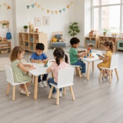 Бяло Детско Дървено Столче GINGER HOME, Скандинавски Стил, MDF и Борова Дървесина, Заоблени Ръбове, 26.8×26.8×50 см - TF6163-C - изглед 8
                  