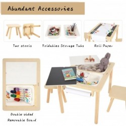 Детска Дървена Масичка за Активна Игра с 2 Столчета GINGER HOME 5 в 1, Дъска за Рисуване, Ролка Хартия и Кутии за Съхранение, 73x50x53.6 см - VM-10 - изглед 5
                  