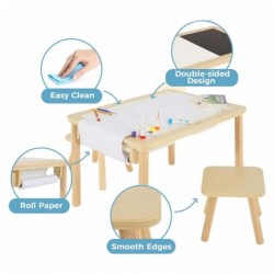 Детска Дървена Масичка за Активна Игра с 2 Столчета GINGER HOME 5 в 1, Дъска за Рисуване, Ролка Хартия и Кутии за Съхранение, 73x50x53.6 см - VM-10 - изглед 8
                  