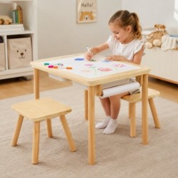 Детска Дървена Масичка за Активна Игра с 2 Столчета GINGER HOME 5 в 1, Дъска за Рисуване, Ролка Хартия и Кутии за Съхранение, 73x50x53.6 см - VM-10 - изглед 10
                  