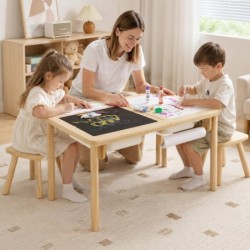 Детска Дървена Масичка за Активна Игра с 2 Столчета GINGER HOME 5 в 1, Дъска за Рисуване, Ролка Хартия и Кутии за Съхранение, 73x50x53.6 см - VM-10 - изглед 12
                  