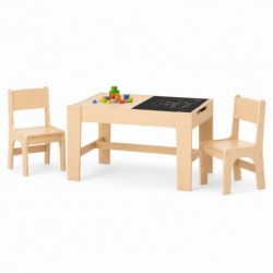 Детска Дървена Масичка с 2 Столчета GINGER HOME, Дъска за Рисуване и Място за Съхранение, 82x60.5x48 см - VM-30 - изглед 3
                  